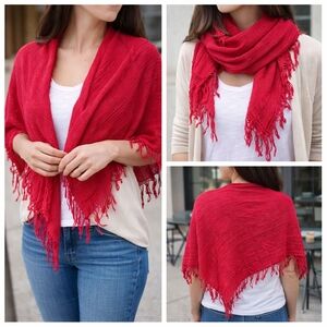 Chic Red Fringe Wrap for Women